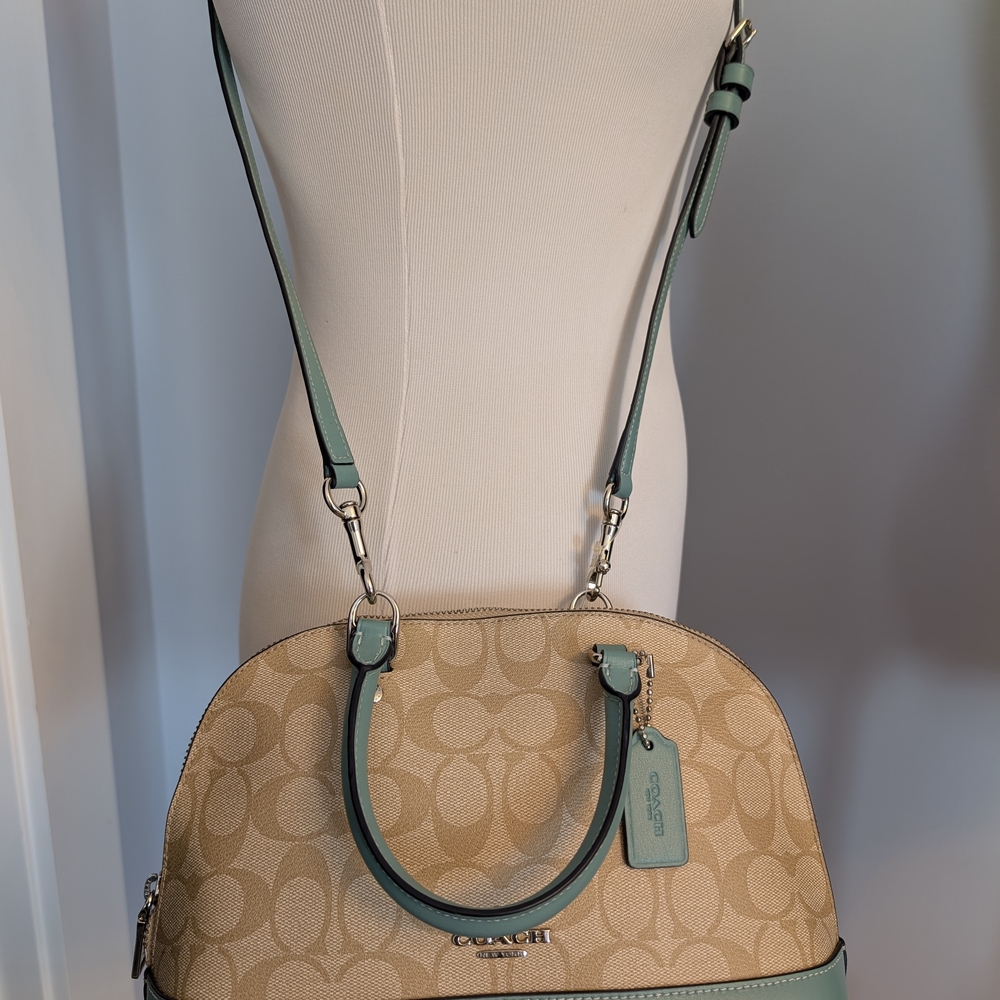 Coach Sierra Signature Dome Satchel, Seafoam Trim Bag w/Matching Wallet - Picture 7 of 7